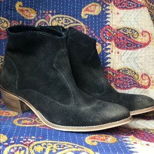 Brown suede gold glitter distressed booties